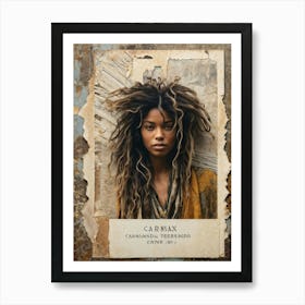 Vintage Card Design Featuring A Central Motif Of Natural Textured Hair Cascading Across An Aged Stu Art Print