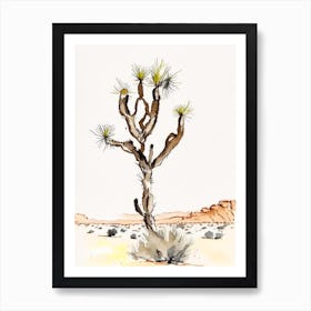 Joshua Tree In Desert Minimilist Watercolour  (1) Art Print