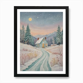 Cottage In The Snow Art Print