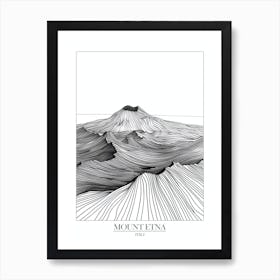 Mount Etna Italy Line Drawing 2 Poster Art Print