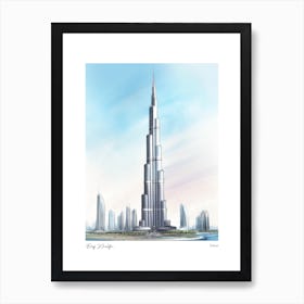 Burj Khalifa Dubai 2 Watercolour Travel Poster Art Print