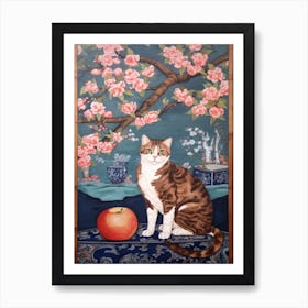 Apple Blossom With A Cat 4 William Morris Style Art Print