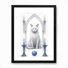White Cat Tarot Card 5 Art Print