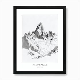 Aconcagua Argentina Line Drawing 4 Poster Art Print