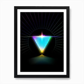 Neon Geometric Glyph in Candy Blue and Pink with Rainbow Sparkle on Black n.0381 Art Print