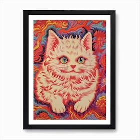 Louis Wain, Kaleidoscope Cat Pink And Orange 0 Art Print