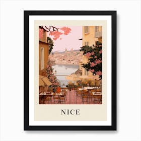 Nice France 1 Vintage Pink Travel Illustration Poster Poster