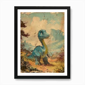 Dinosaur In The Woodland Meadow Storybook Style Painting 2 Art Print