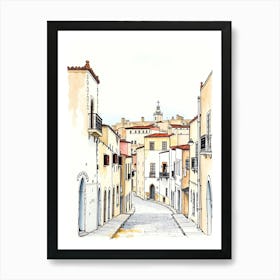 Watercolor Sketch Of A Street 1 Art Print