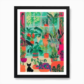 Black Cat In Pots Art Print