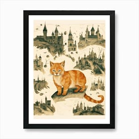 Ginger Cat & Medieval Castles 1 Art Print