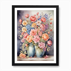 Vintage Blossoms In A Rustic Vase Art Print