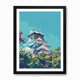 Osaka Castle 2 Colourful Illustration Art Print