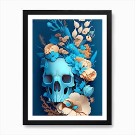 Animal Skull Blue 1 Vintage Floral Art Print