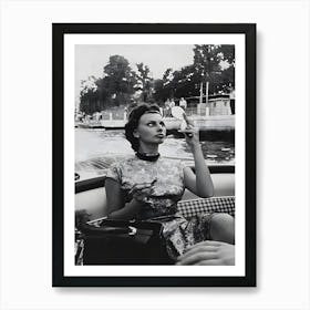 Sophia Loren Checking Her Makeup With A Mirror On Board A Boat During The 19th Venice International Film Festival Art Print