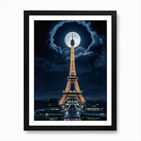 Full Moon Over The Eiffel Tower Art Print