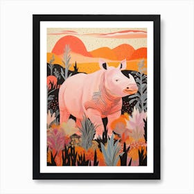 Abstract Rhino In The Nature Linocut Inspired 1 Art Print