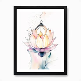 Lotus Flower Lantern Minimal Watercolour 2 Art Print