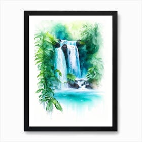 Rio Celeste Waterfall, Costa Rica Water Colour  (2) Art Print