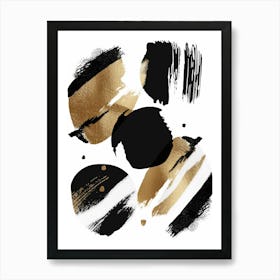 Gold And Black Brush Strokes 8 Art Print