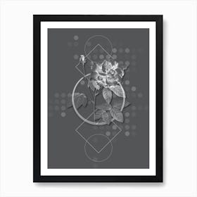 Vintage French Rose Botanical with Line Motif and Dot Pattern in Ghost Gray Art Print