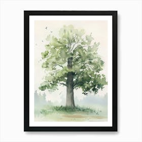 Sycamore Tree Atmospheric Watercolour Painting 1 Art Print