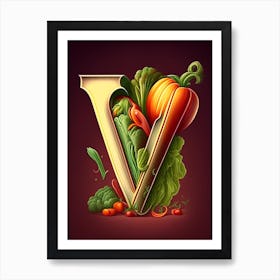 V  Vegetable Soup, Letter, Alphabet Retro Drawing 3 Art Print