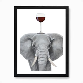 Elephant With Wineglass Art Print