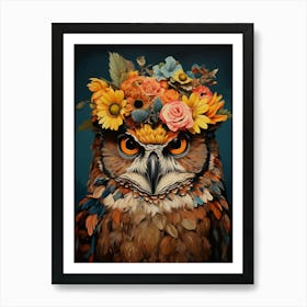 Bird With A Flower Crown Great Horned Owl 3 Art Print