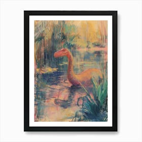 Dinosaur In The Water Vintage Illustration 1 Art Print