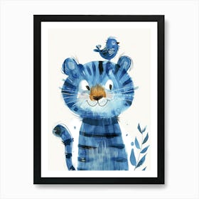 Small Joyful Tiger With A Bird On Its Head 14 Art Print