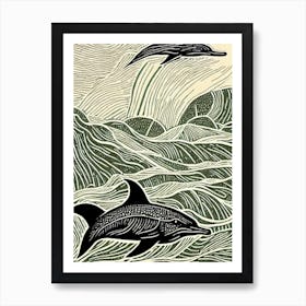 Bottlenose Dolphin II Linocut Art Print