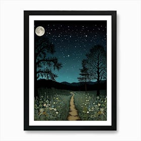 Path To The Moon Style William Morris Art Print