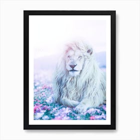 Kimba The White Lion In Garden Flowers 1 Art Print