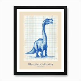 Apatosaurus Dinosaur Blue Print Sketch 2 Poster Art Print