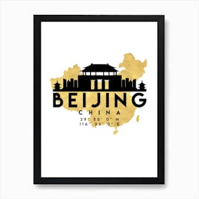 Beijing China Silhouette City Skyline Map Art Print