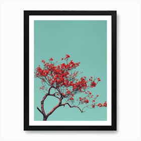Red Tree Against Blue Sky Art Print