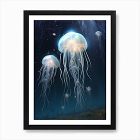 Mauve Stinger Jellyfish Neon Illustration 12 Art Print