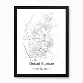 Ciudad Guzman,Mexico Minimalist Map Art Print