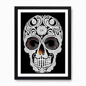 Skull With Intricate Linework Orange Doodle Art Print