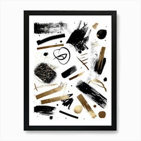 Abstract Black And Gold Brush Strokes Art Print