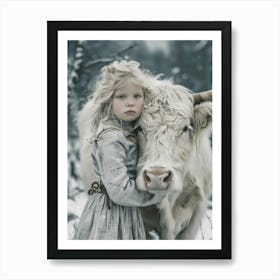 Little Girl Hugging A Cow Art Print