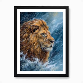 Barbary Lion Facing A Storm Acrylic Painting 1 Art Print