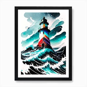 Lighthouse In The Ocean 1 Art Print