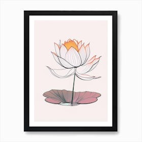 Blooming Lotus Flower In Pond Minimal Line Drawing 6 Art Print