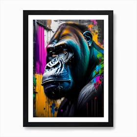 Gorilla In Front Of Graffiti Wall Gorillas Bright Neon 1 Art Print