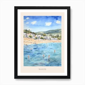Swimming In Naxos Greece 2 Watercolour Poster Art Print