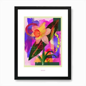 Daffodil 3 Neon Flower Collage Poster Art Print