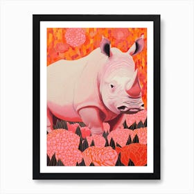 Wavy Lines Pink & Orange Dotty Rhino 4 Art Print