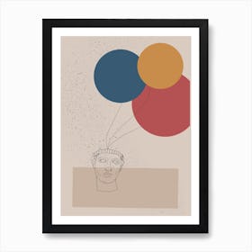 Antique Happiness Retro Colours Abstract Line Art Print